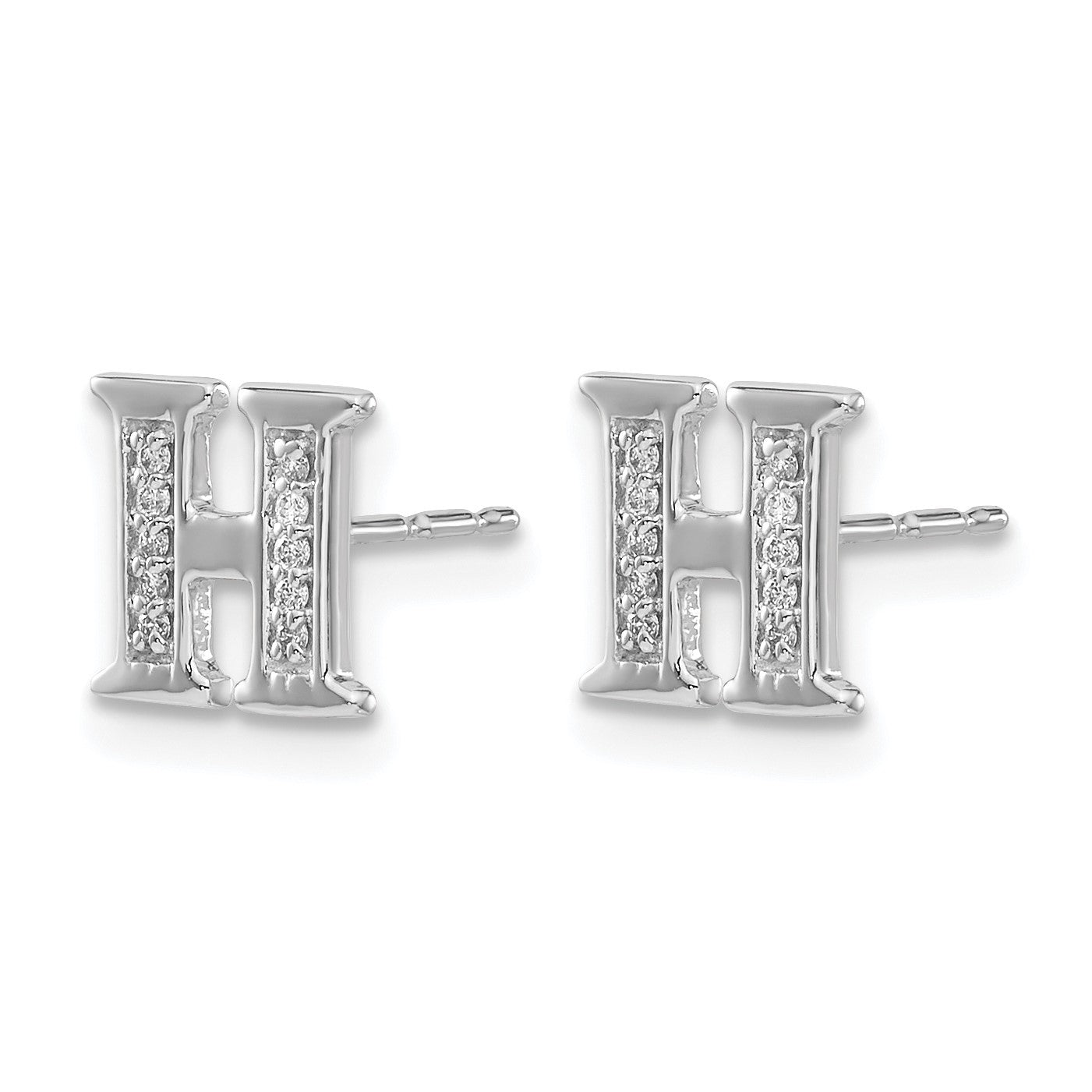 14k White Gold Diamond Initial H Post Earrings