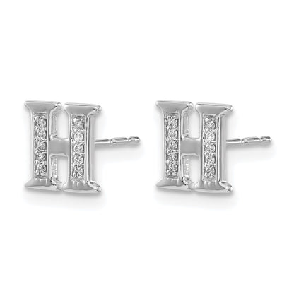 14k White Gold Diamond Initial H Post Earrings
