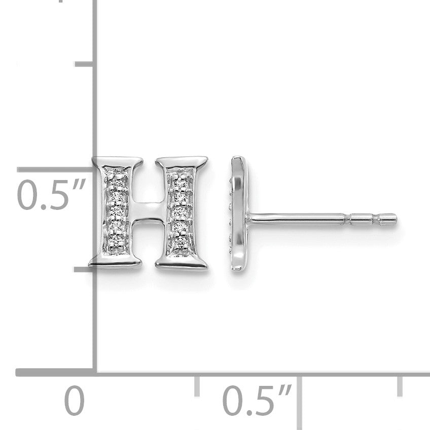 14k White Gold Diamond Initial H Post Earrings
