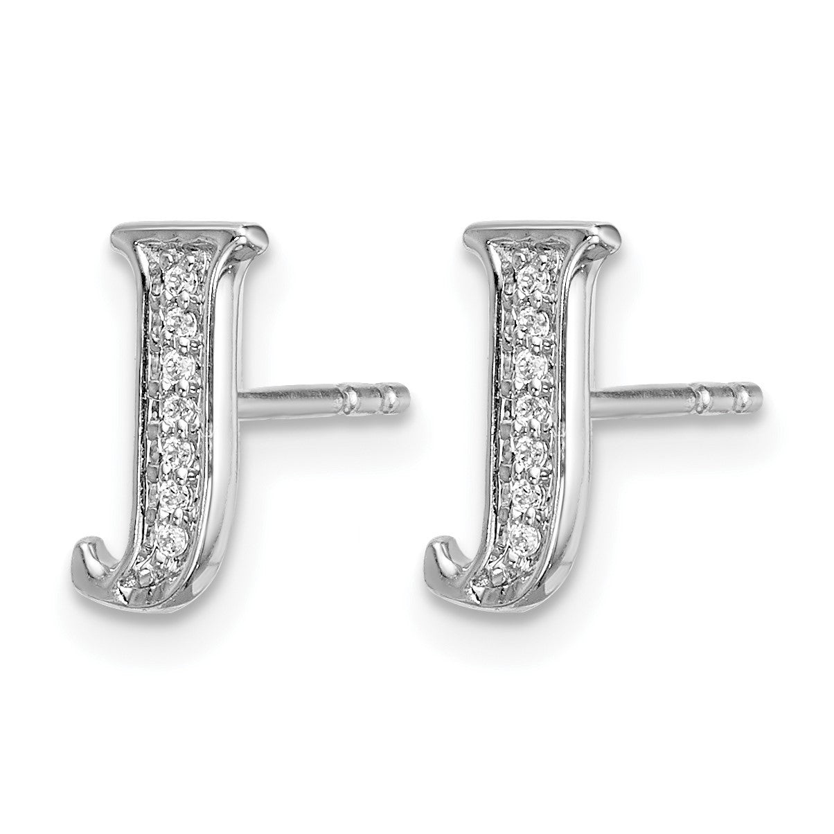 14k White Gold Diamond Initial J Post Earrings