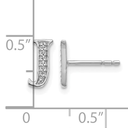 14k White Gold Diamond Initial J Post Earrings