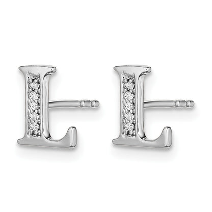 14k White Gold Diamond Initial L Post Earrings