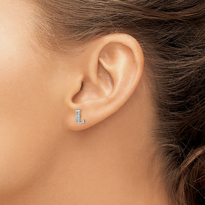 14k White Gold Diamond Initial L Post Earrings