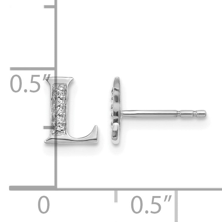 14k White Gold Diamond Initial L Post Earrings
