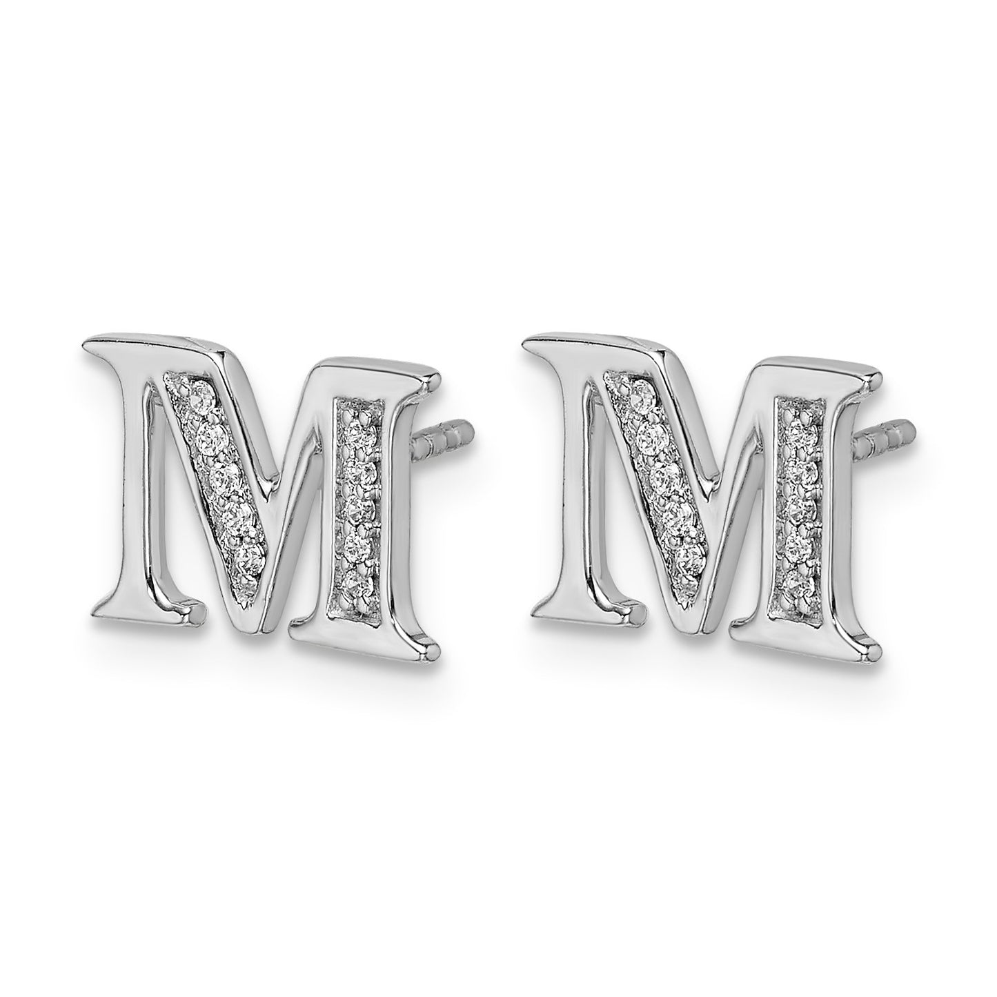 14k White Gold Diamond Initial M Post Earrings