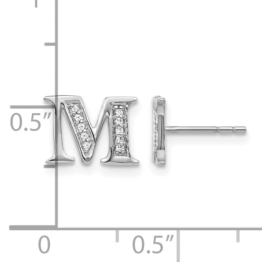 14k White Gold Diamond Initial M Post Earrings