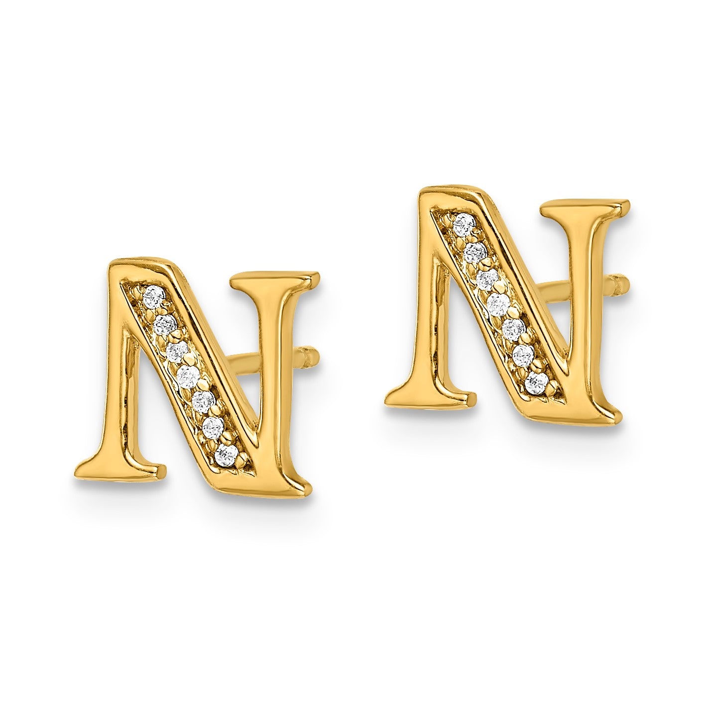 14k White Gold Diamond Initial N Post Earrings