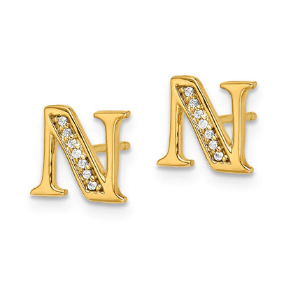 14k White Gold Diamond Initial N Post Earrings
