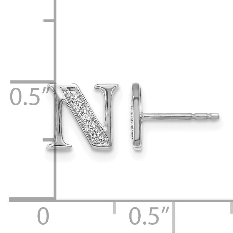 14k White Gold Diamond Initial N Post Earrings