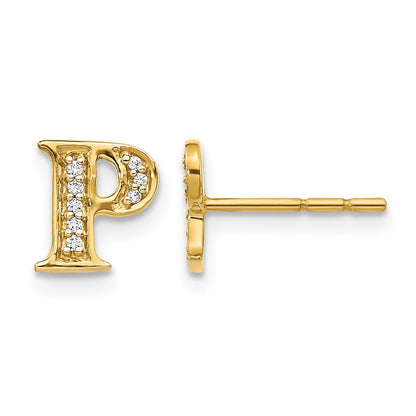 14k Diamond Initial P Post Earrings