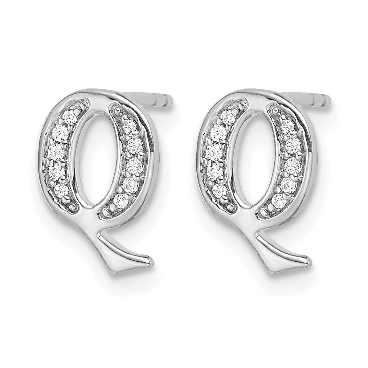 14k White Gold Diamond Initial Q Post Earrings