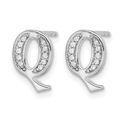 14k White Gold Diamond Initial Q Post Earrings