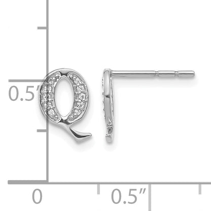 14k White Gold Diamond Initial Q Post Earrings