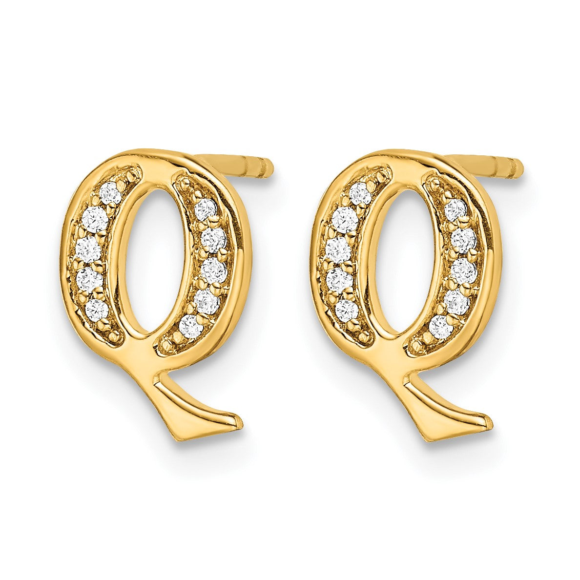 14k Diamond Initial Q Post Earrings