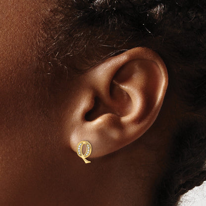 14k Diamond Initial Q Post Earrings