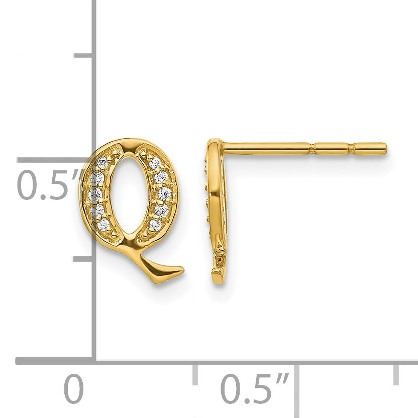 14k Diamond Initial Q Post Earrings