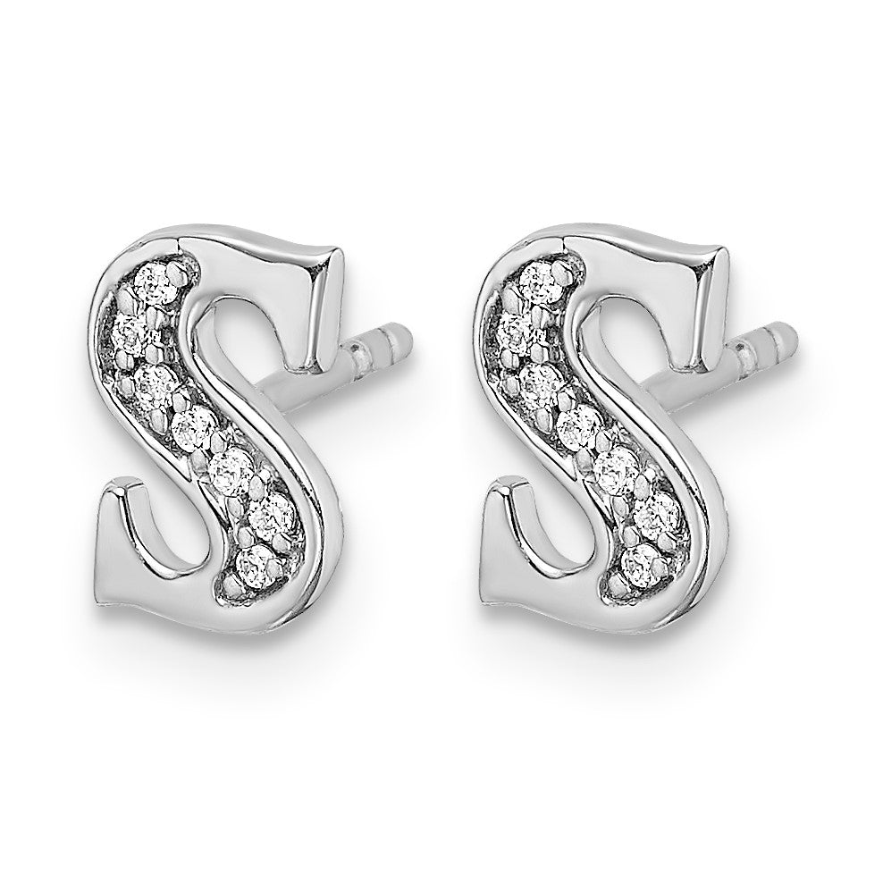 14k White Gold Diamond Initial S Post Earrings