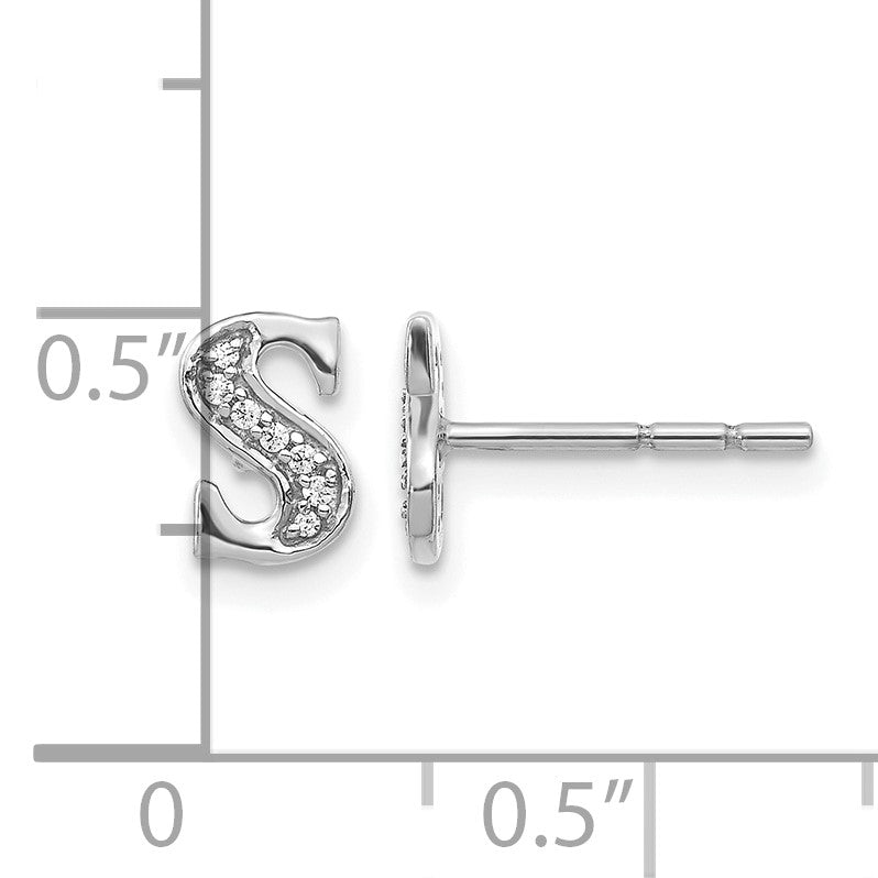 14k White Gold Diamond Initial S Post Earrings