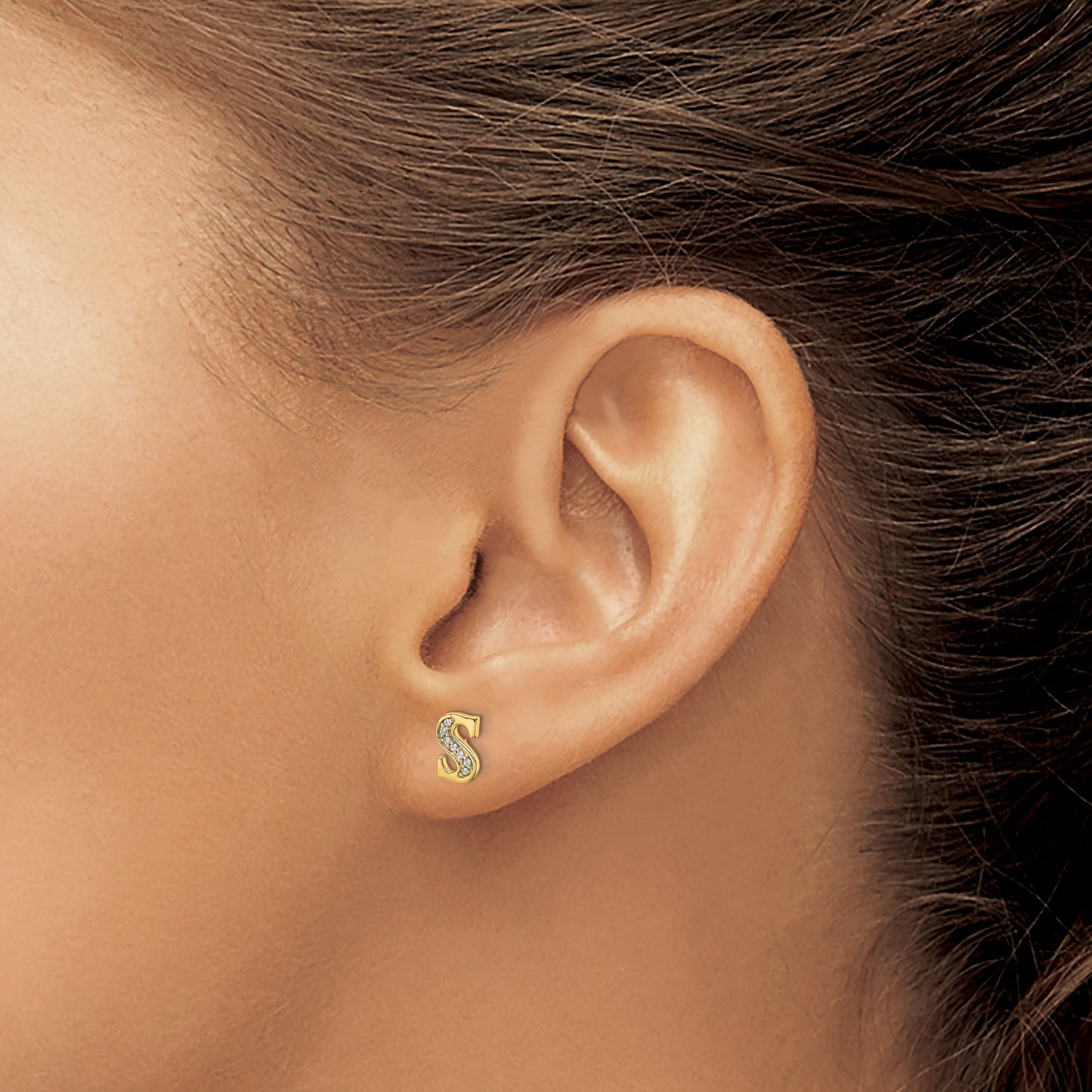 14k Diamond Initial S Post Earrings