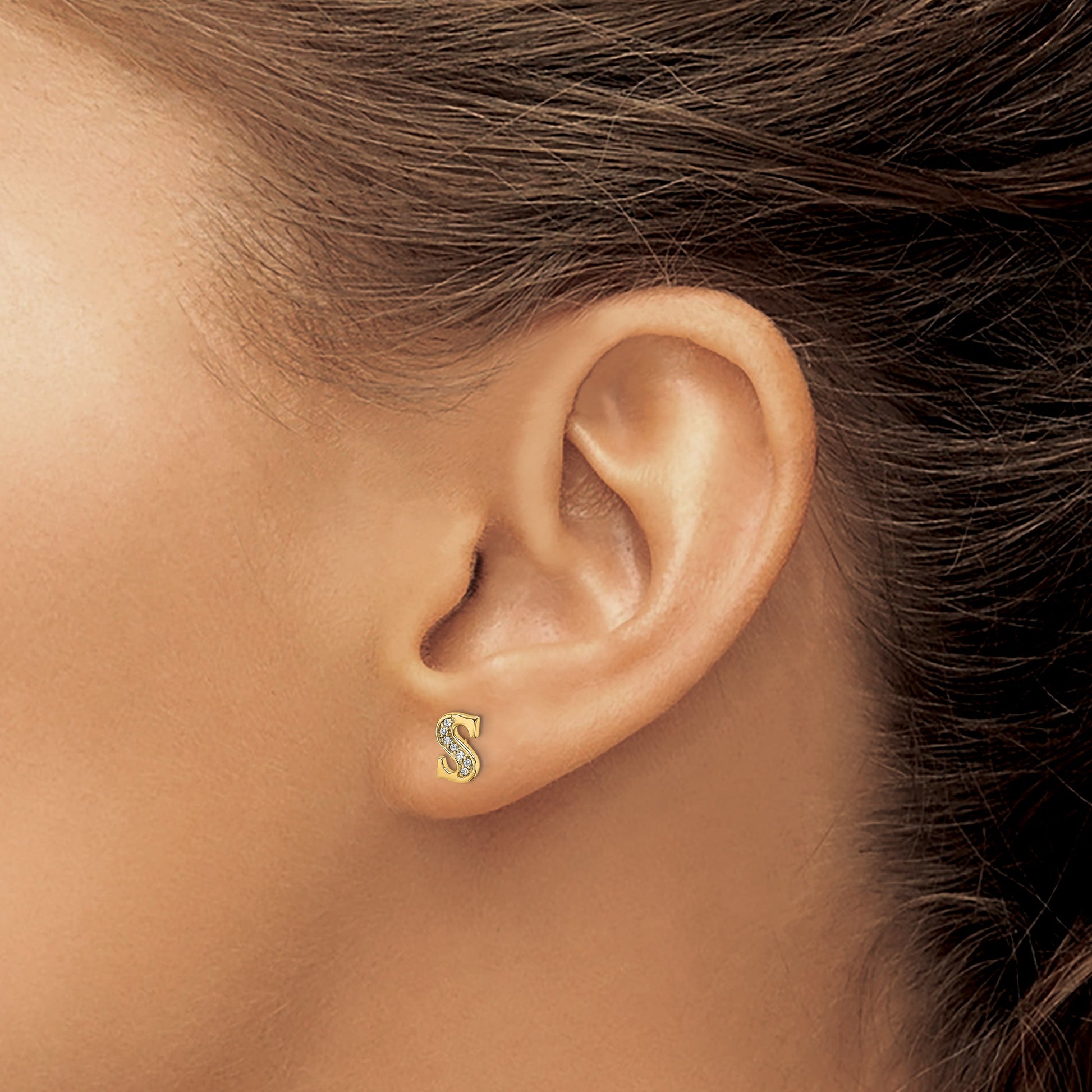 14k Diamond Initial S Post Earrings