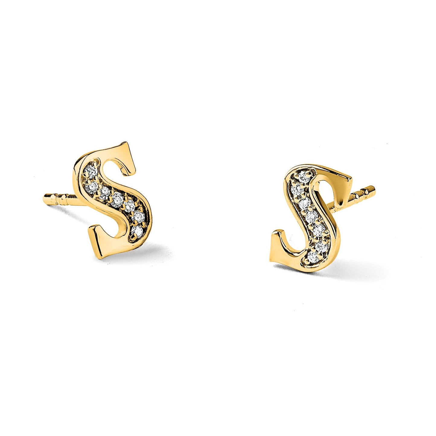 14k Diamond Initial S Post Earrings