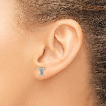 14k White Gold Diamond Initial T Post Earrings