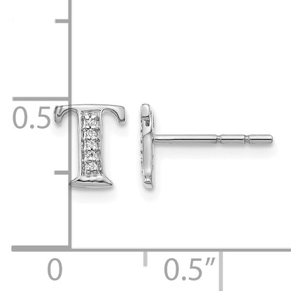 14k White Gold Diamond Initial T Post Earrings