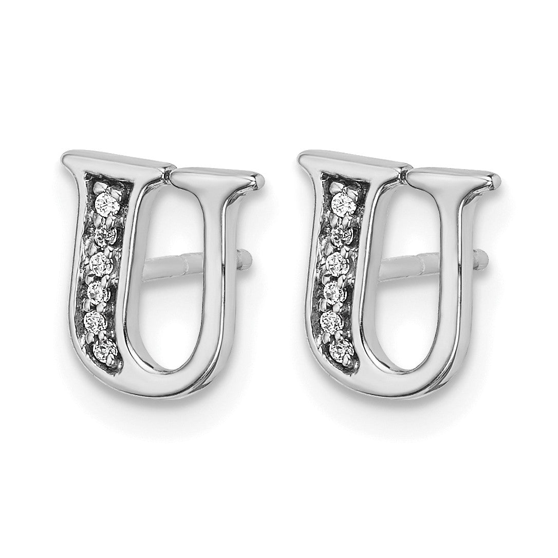 14k White Gold Diamond Initial U Post Earrings