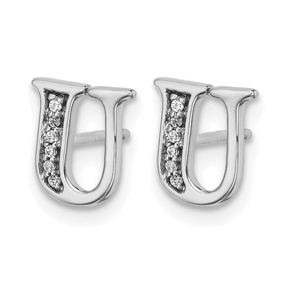 14k White Gold Diamond Initial U Post Earrings