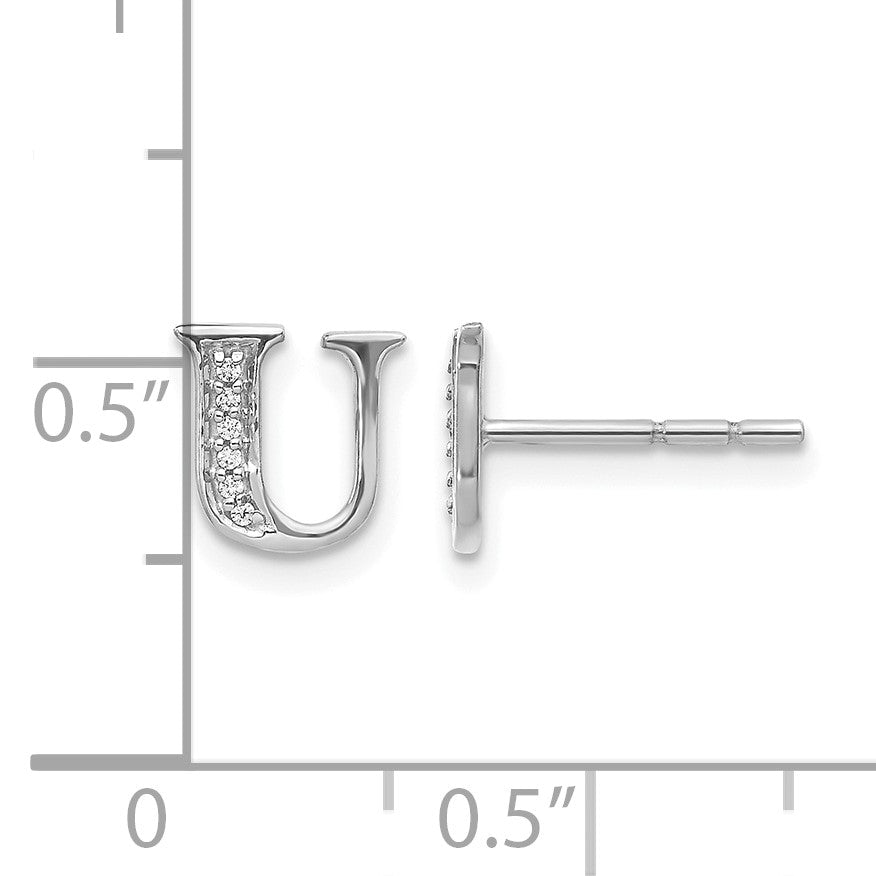 14k White Gold Diamond Initial U Post Earrings