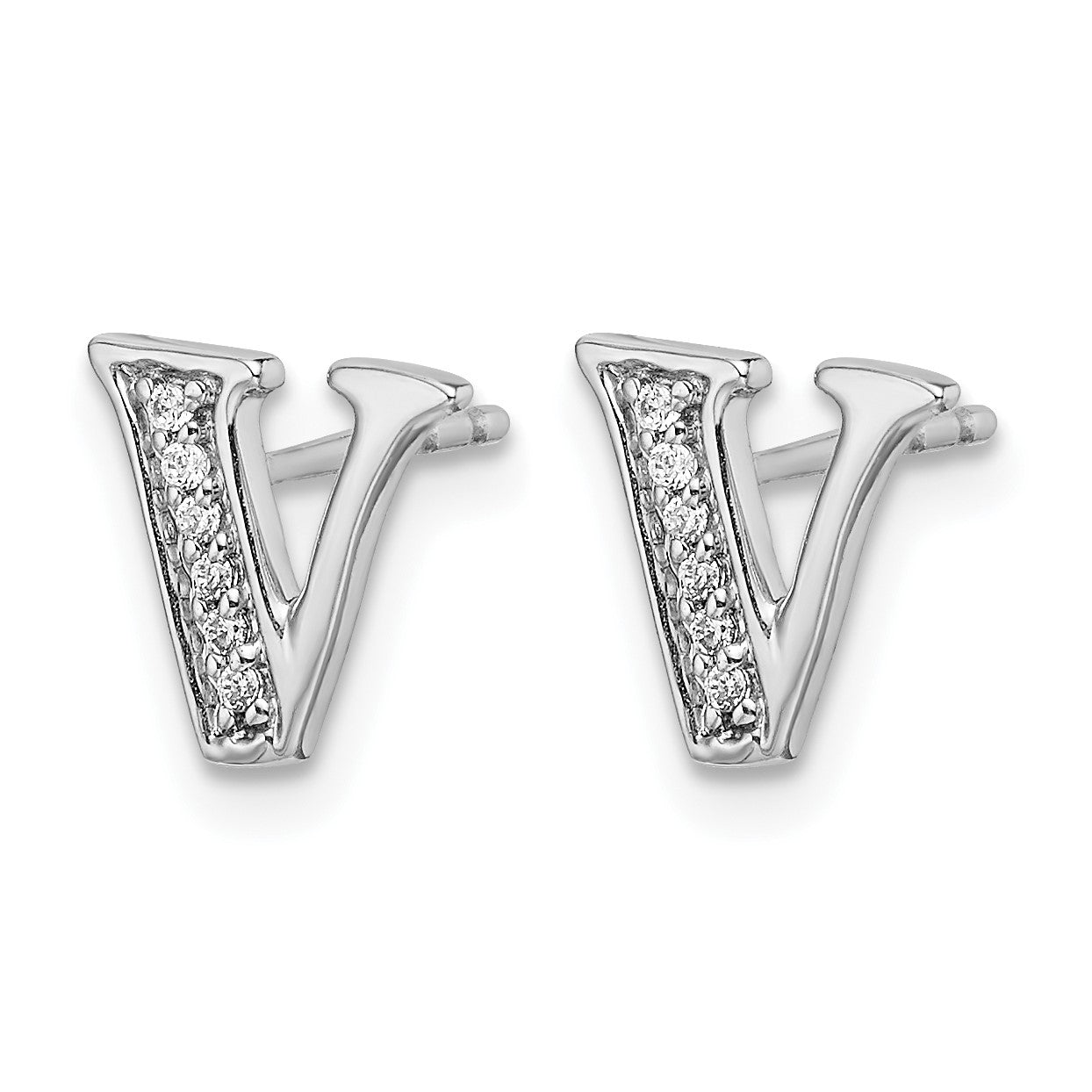 14k White Gold Diamond Initial V Post Earrings
