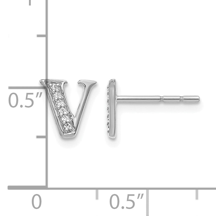 14k White Gold Diamond Initial V Post Earrings