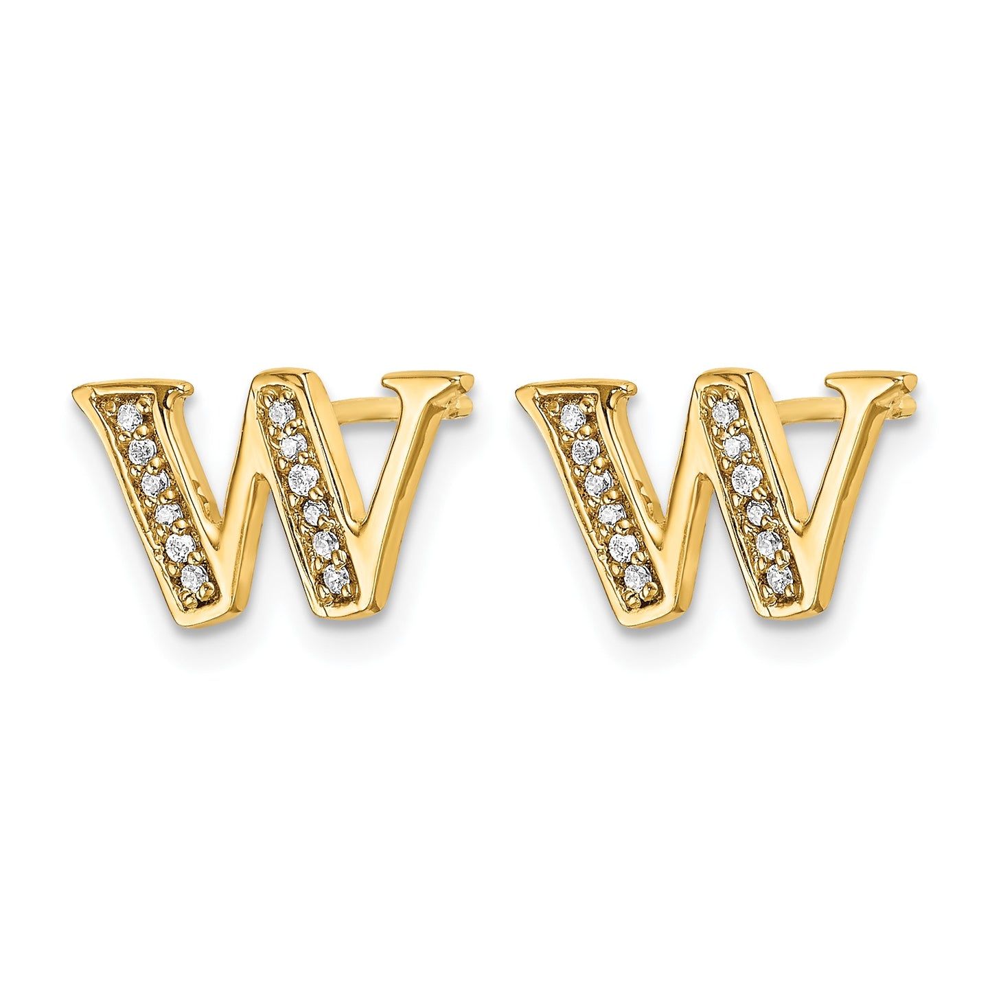 14k Diamond Initial W Post Earrings