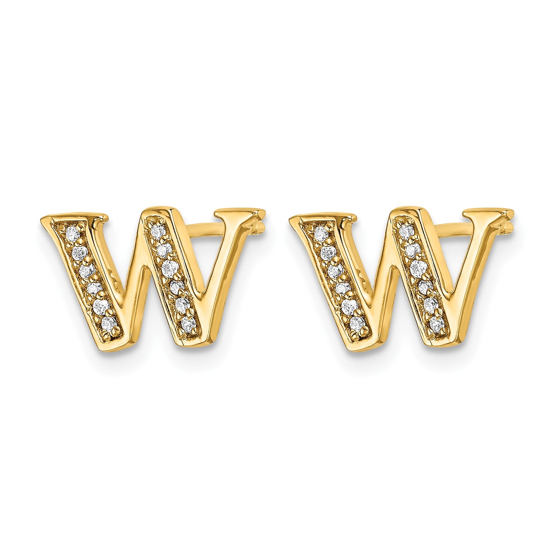 14k Diamond Initial W Post Earrings
