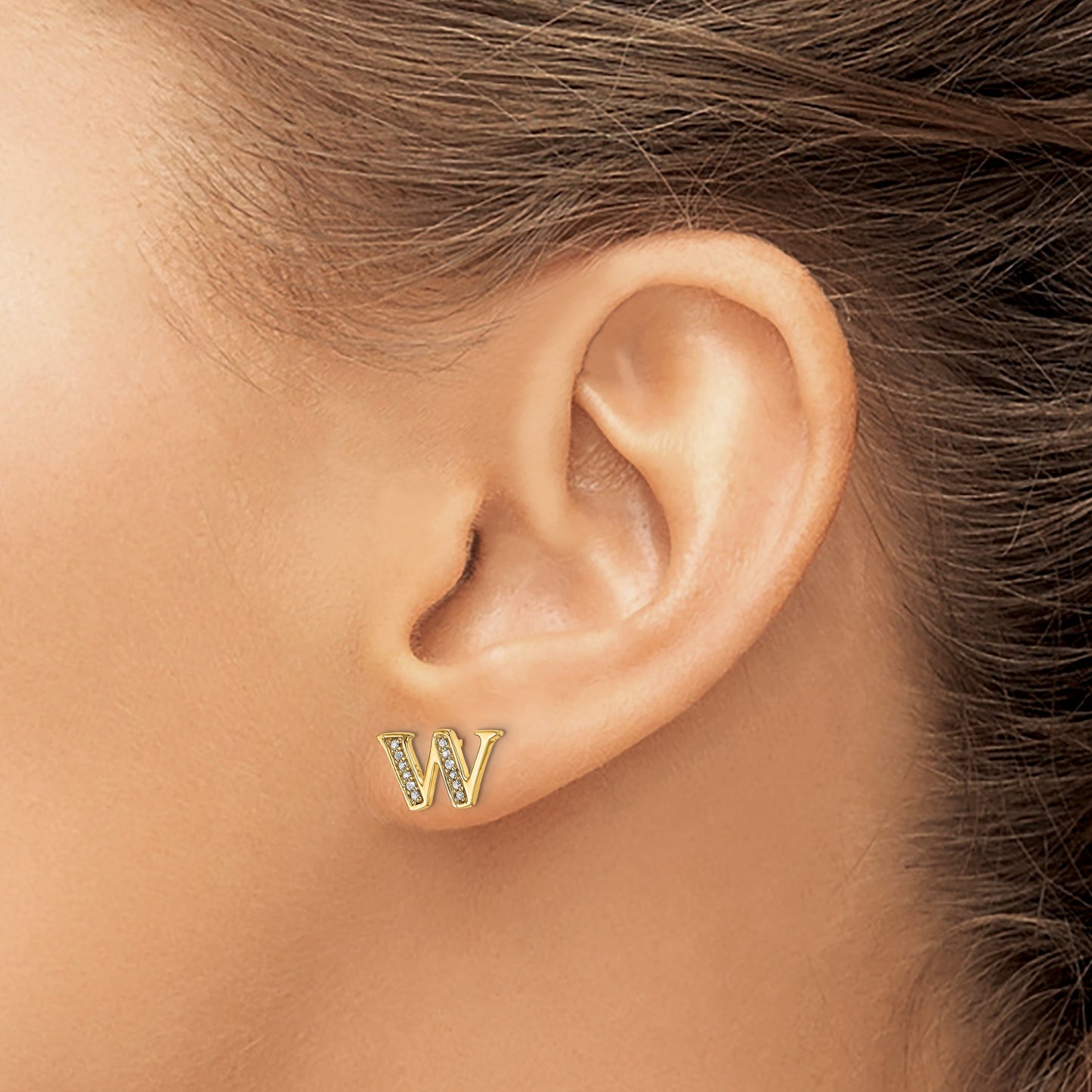 14k Diamond Initial W Post Earrings
