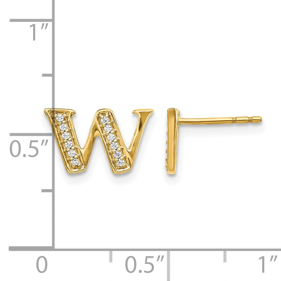 14k Diamond Initial W Post Earrings