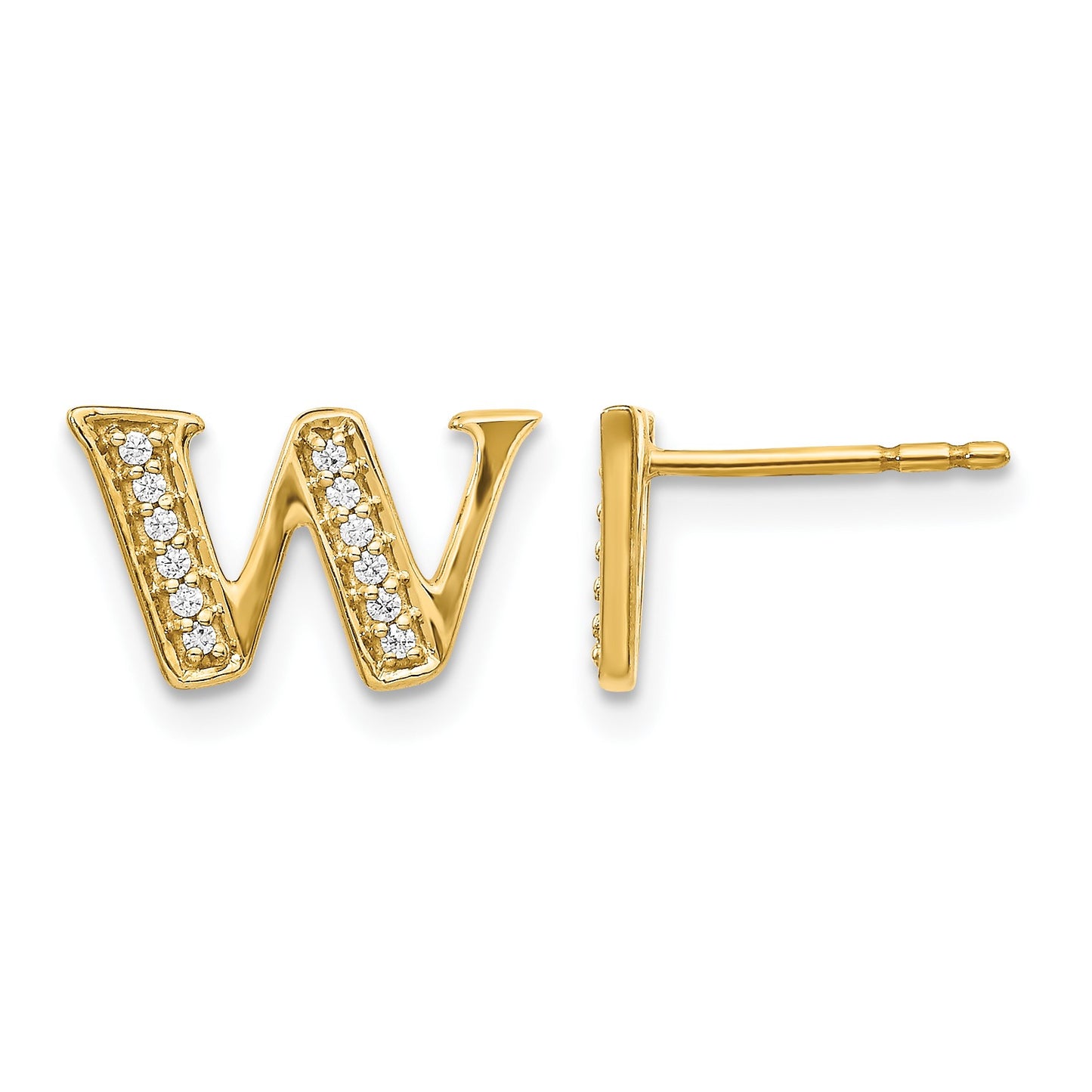 14k Diamond Initial W Post Earrings