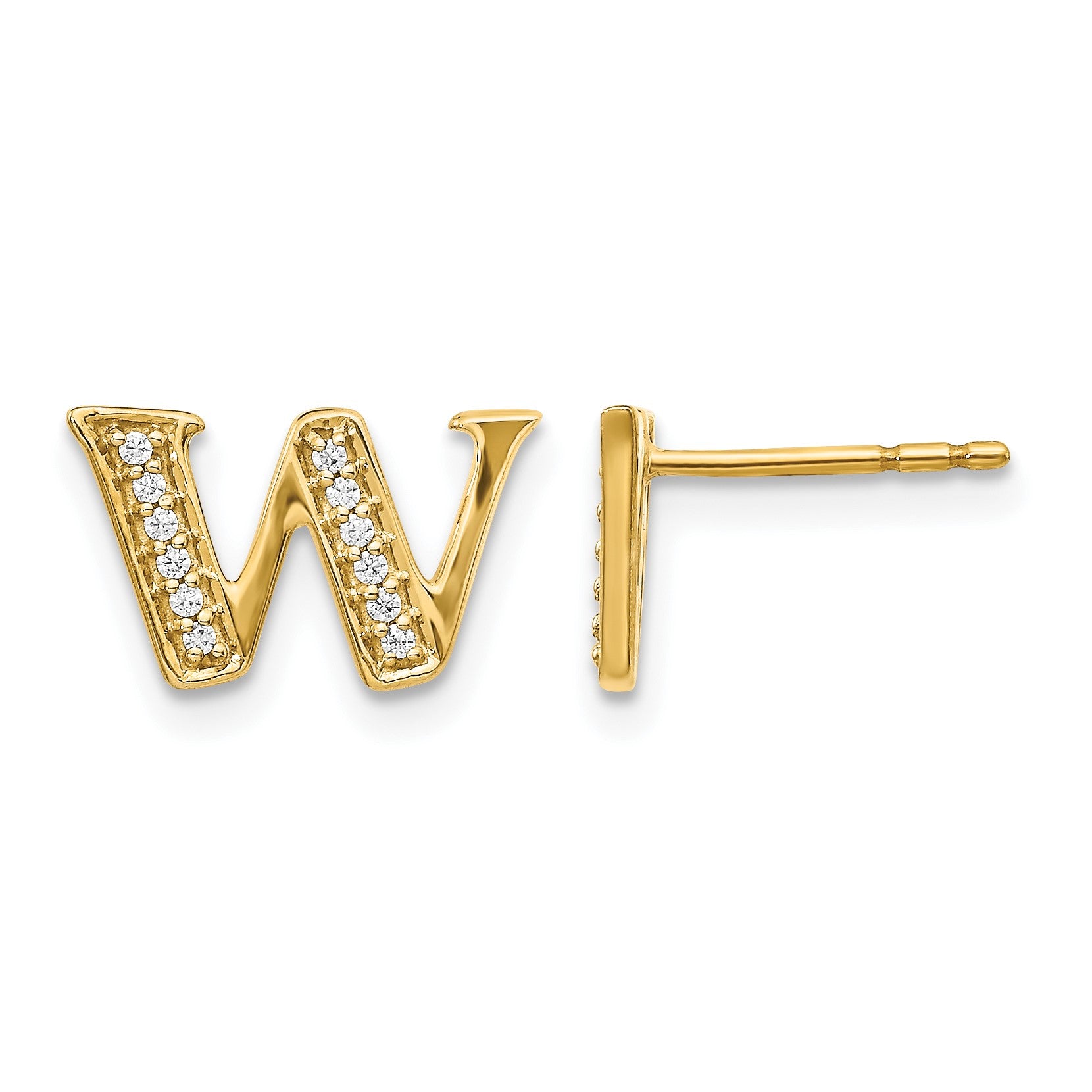 14k Diamond Initial W Post Earrings