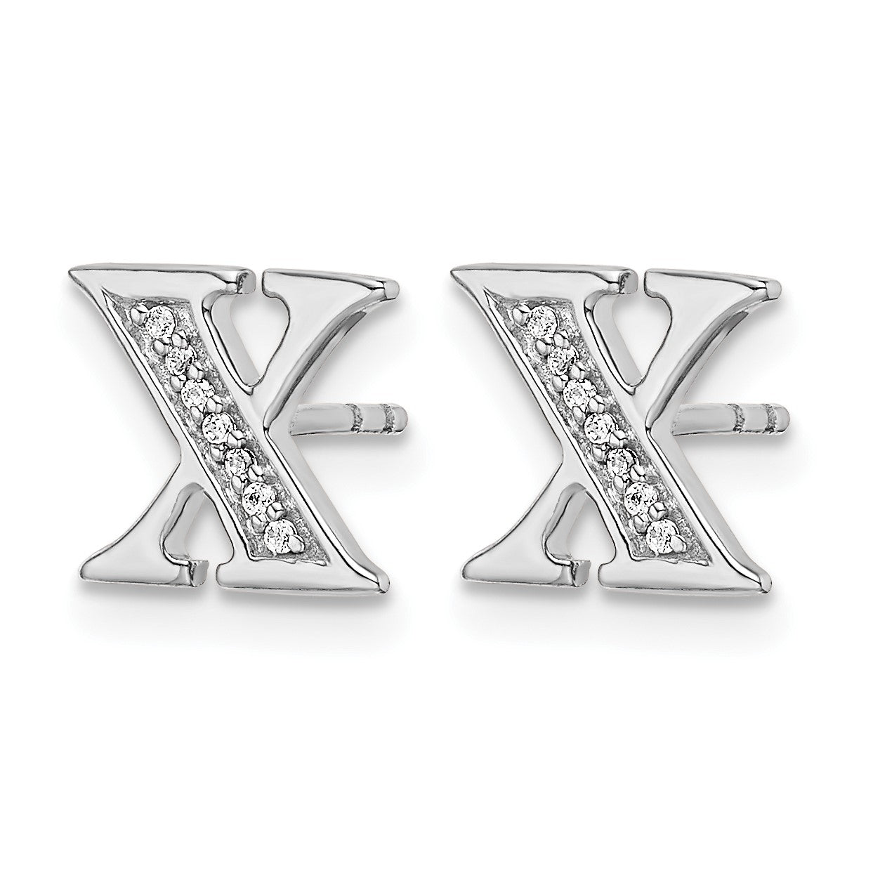 14k White Gold Diamond Initial X Post Earrings