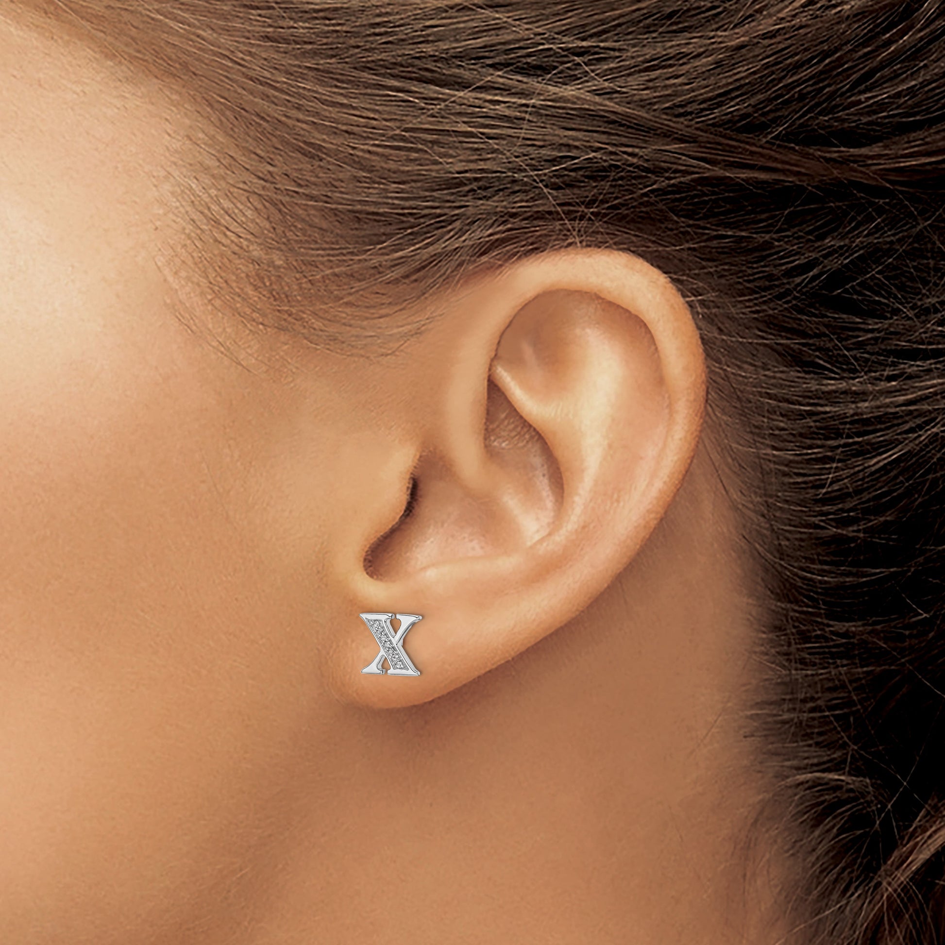 14k White Gold Diamond Initial X Post Earrings