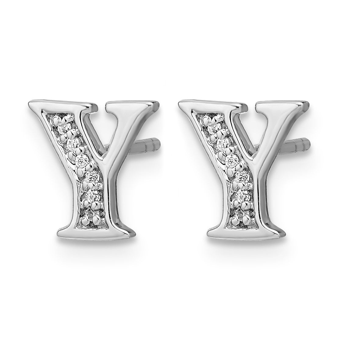 14k White Gold Diamond Initial Y Post Earrings