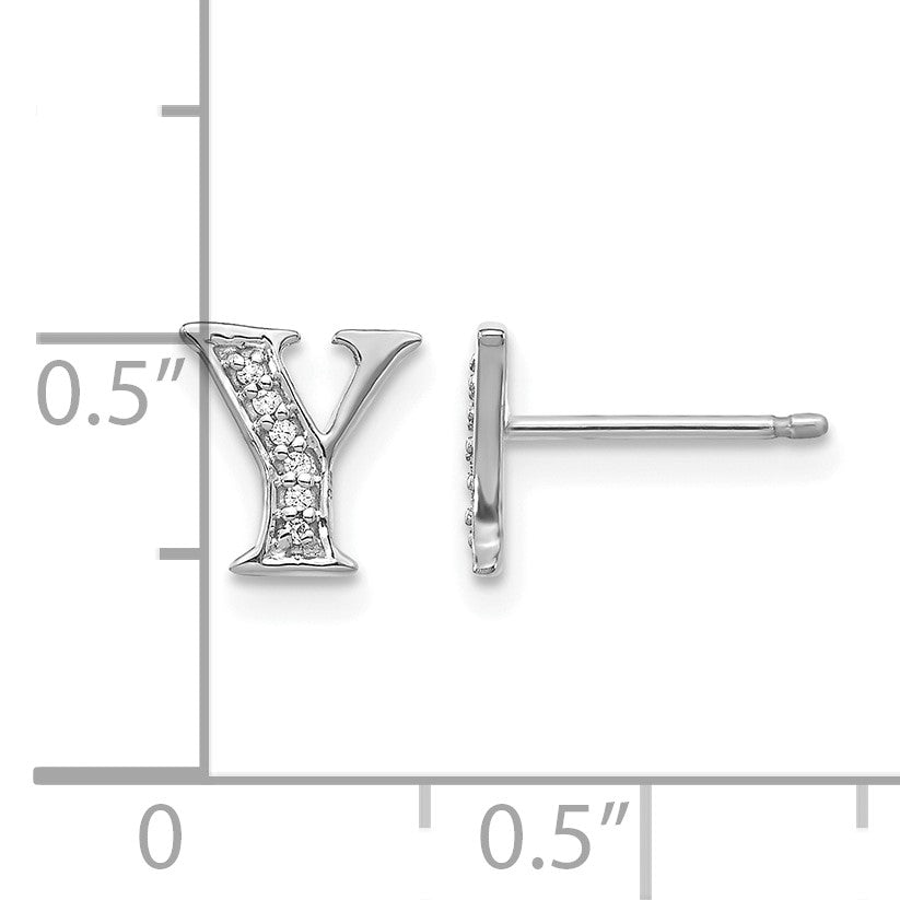 14k White Gold Diamond Initial Y Post Earrings