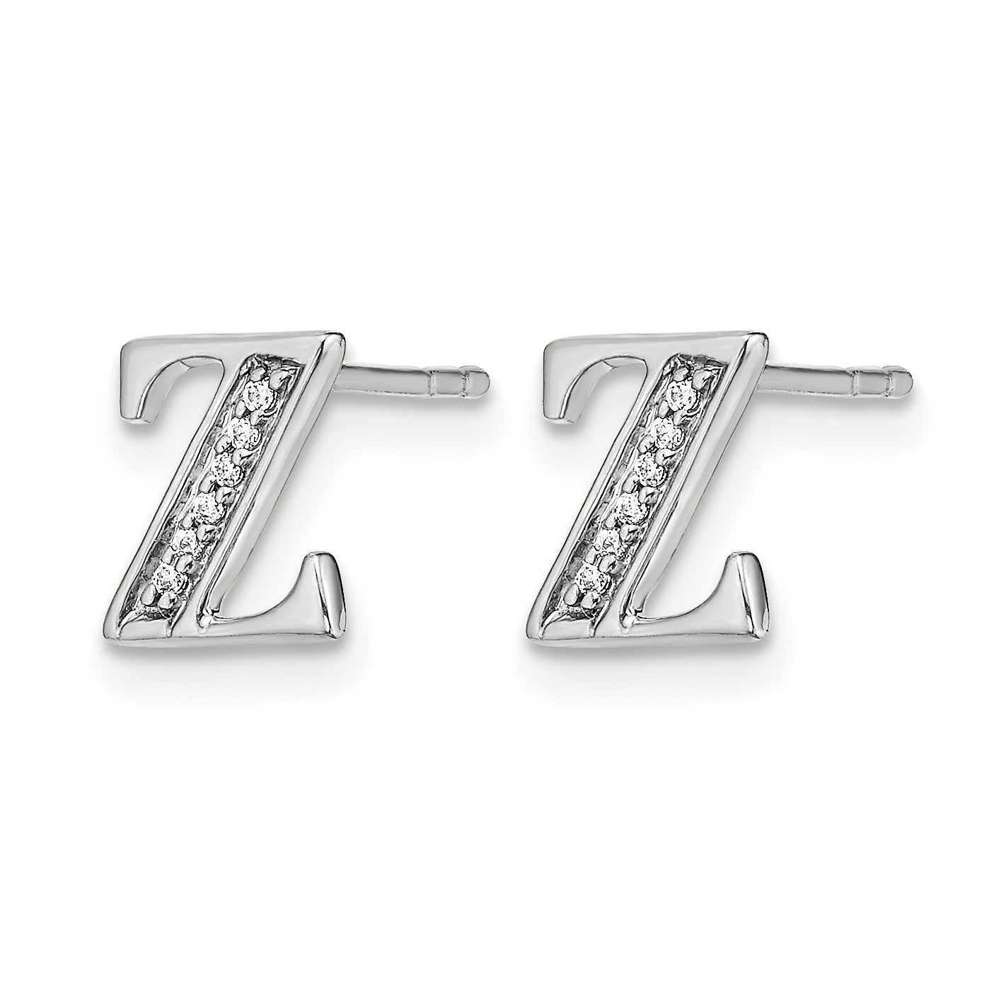 14k White Gold Diamond Initial Z Post Earrings