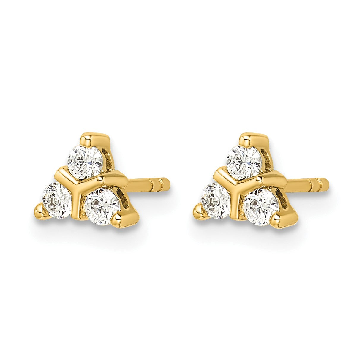 14k 1/4 carat Diamond 3-stone Triangle Post Earrings