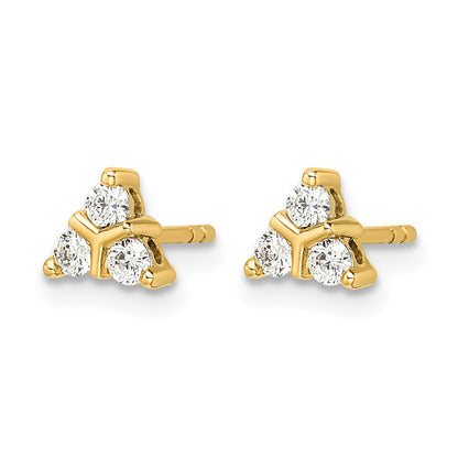 14k 1/4 carat Diamond 3-stone Triangle Post Earrings