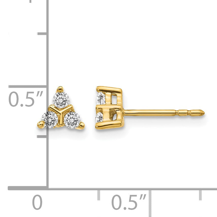 14k 1/4 carat Diamond 3-stone Triangle Post Earrings