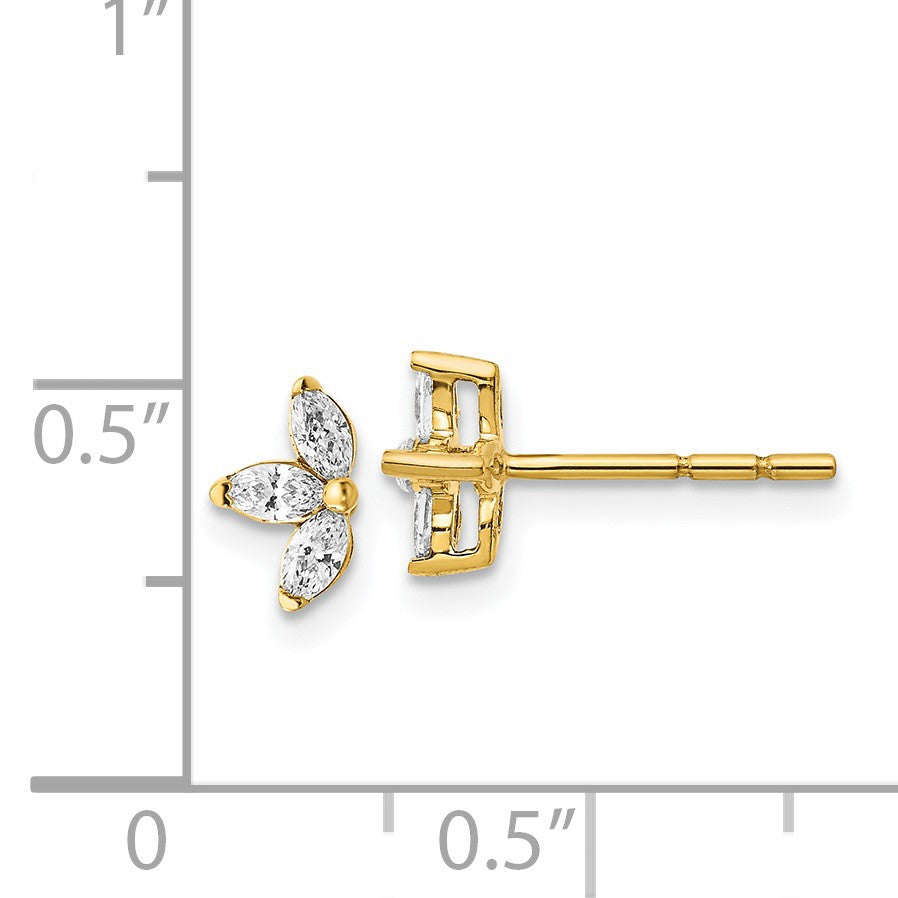 14k 3-stone 1/4 carat Marquise Diamond Post Earrings