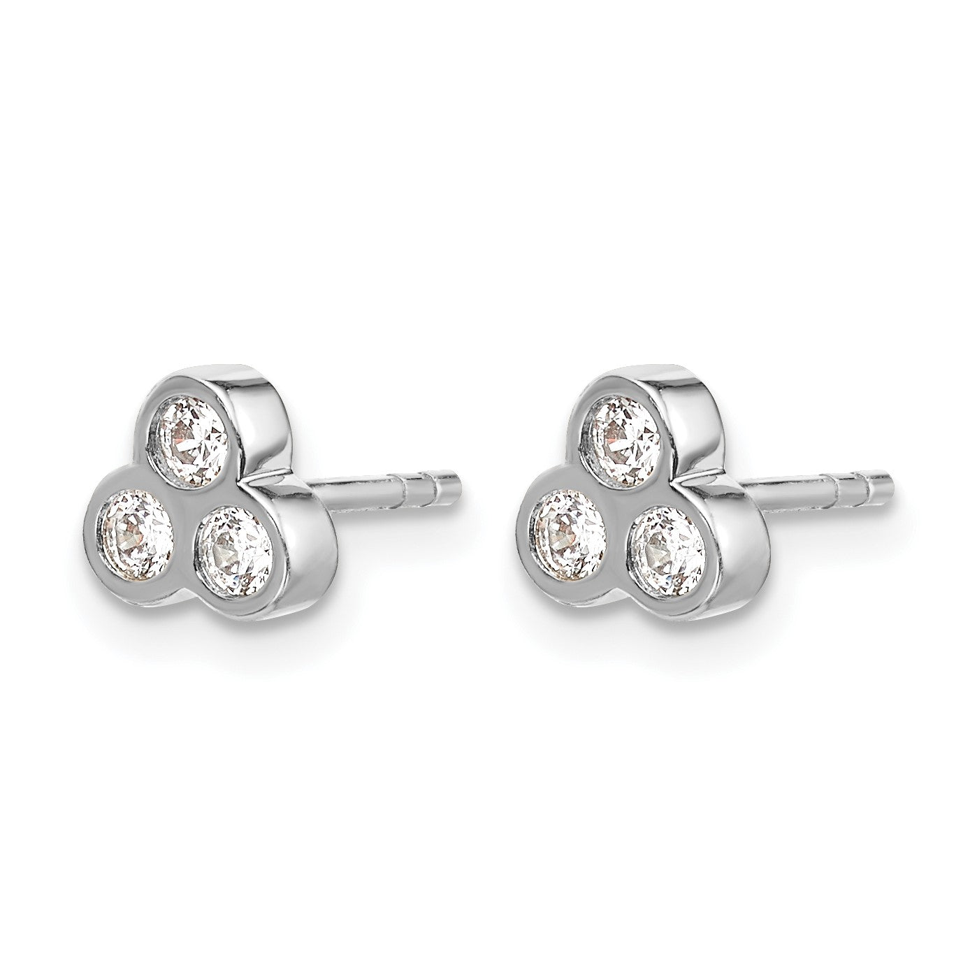 14k White Gold 1/4 carat Diamond 3-stone Bezel Post Earrings