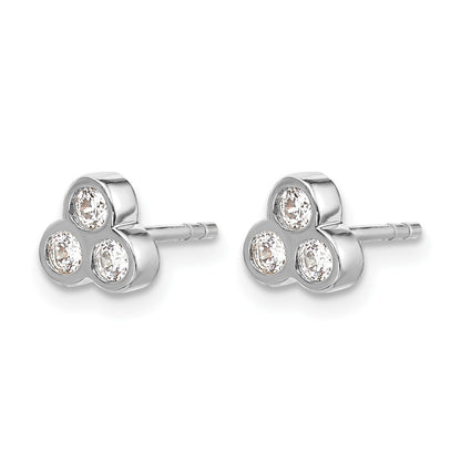 14k White Gold 1/4 carat Diamond 3-stone Bezel Post Earrings