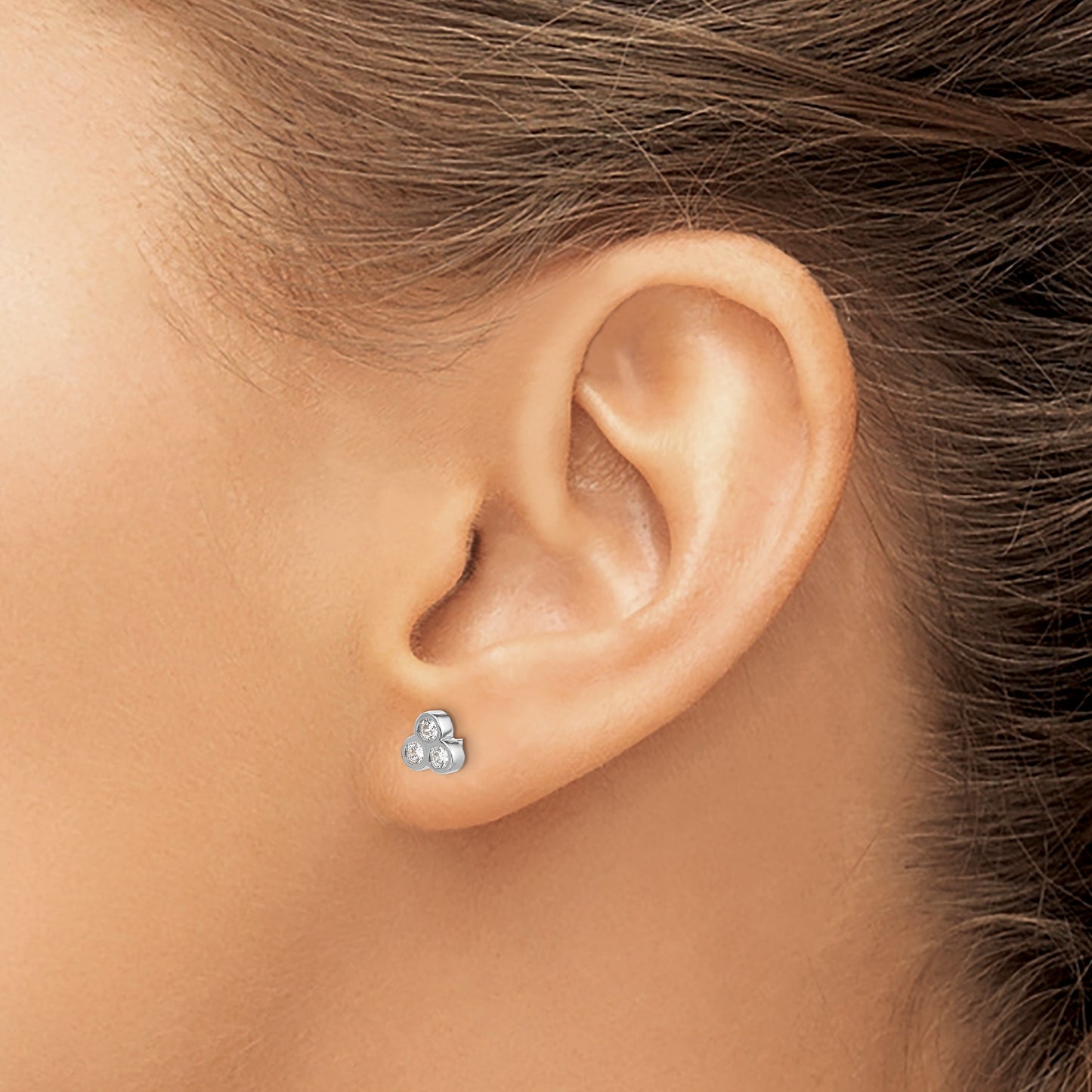 14k White Gold 1/4 carat Diamond 3-stone Bezel Post Earrings